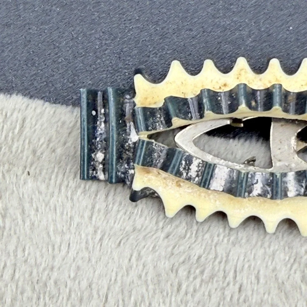 Vintage Estate Dress Clip Silver Celluloid Geometric Art Deco Accessory